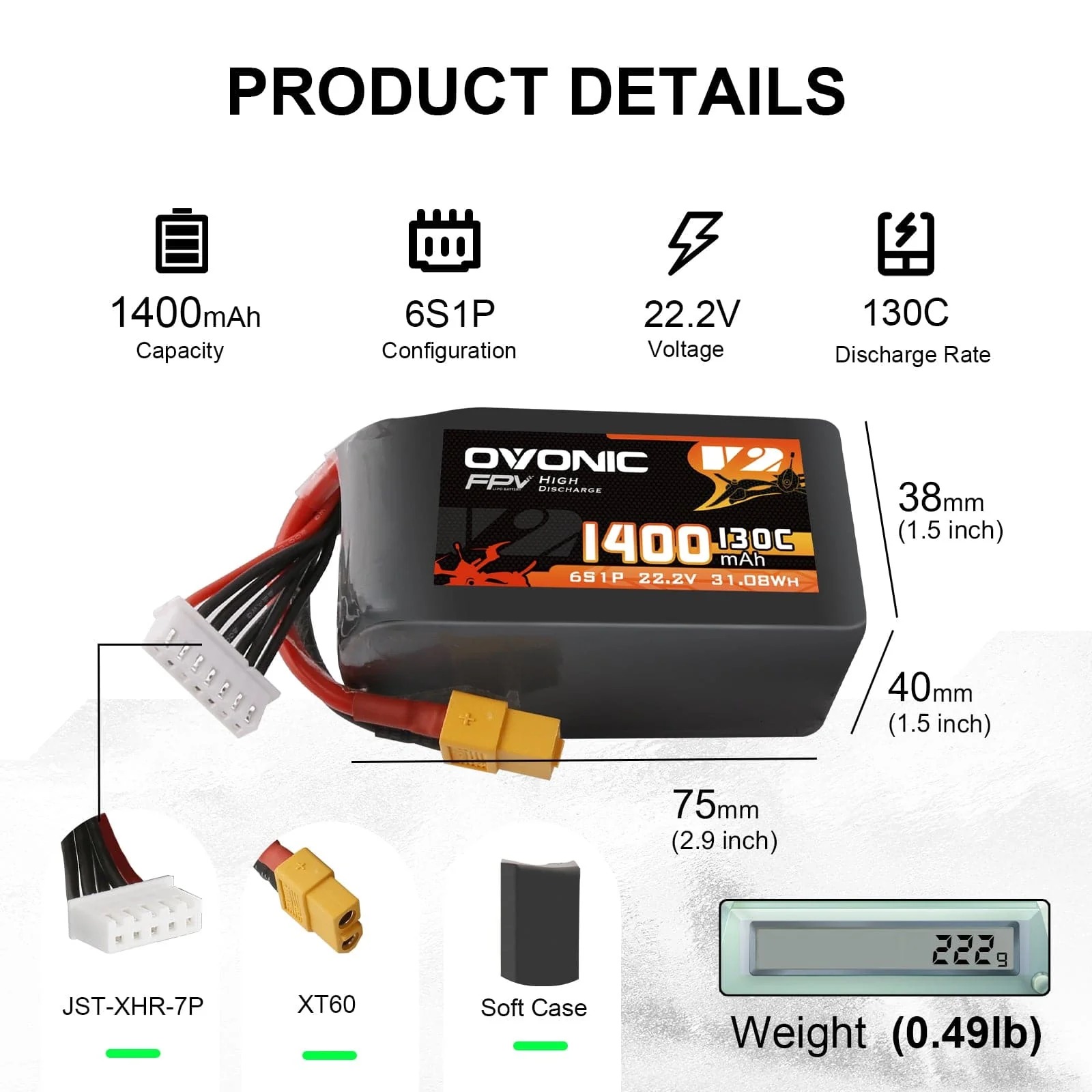 Walksnail Avatar Hd Goggles X - Ovonic 6S 1400mAh 130C LiPo-batterijpakket XT60